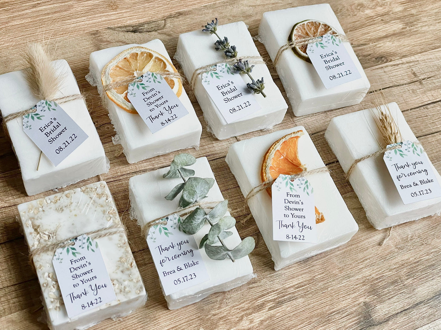 Essential Oil Soap Bridal Shower Soap Favors for Guests with Greenery Tag set of 8