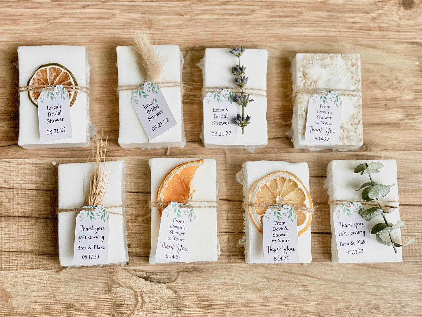 Essential Oil Soap Bridal Shower Soap Favors for Guests with Greenery Tag set of 8
