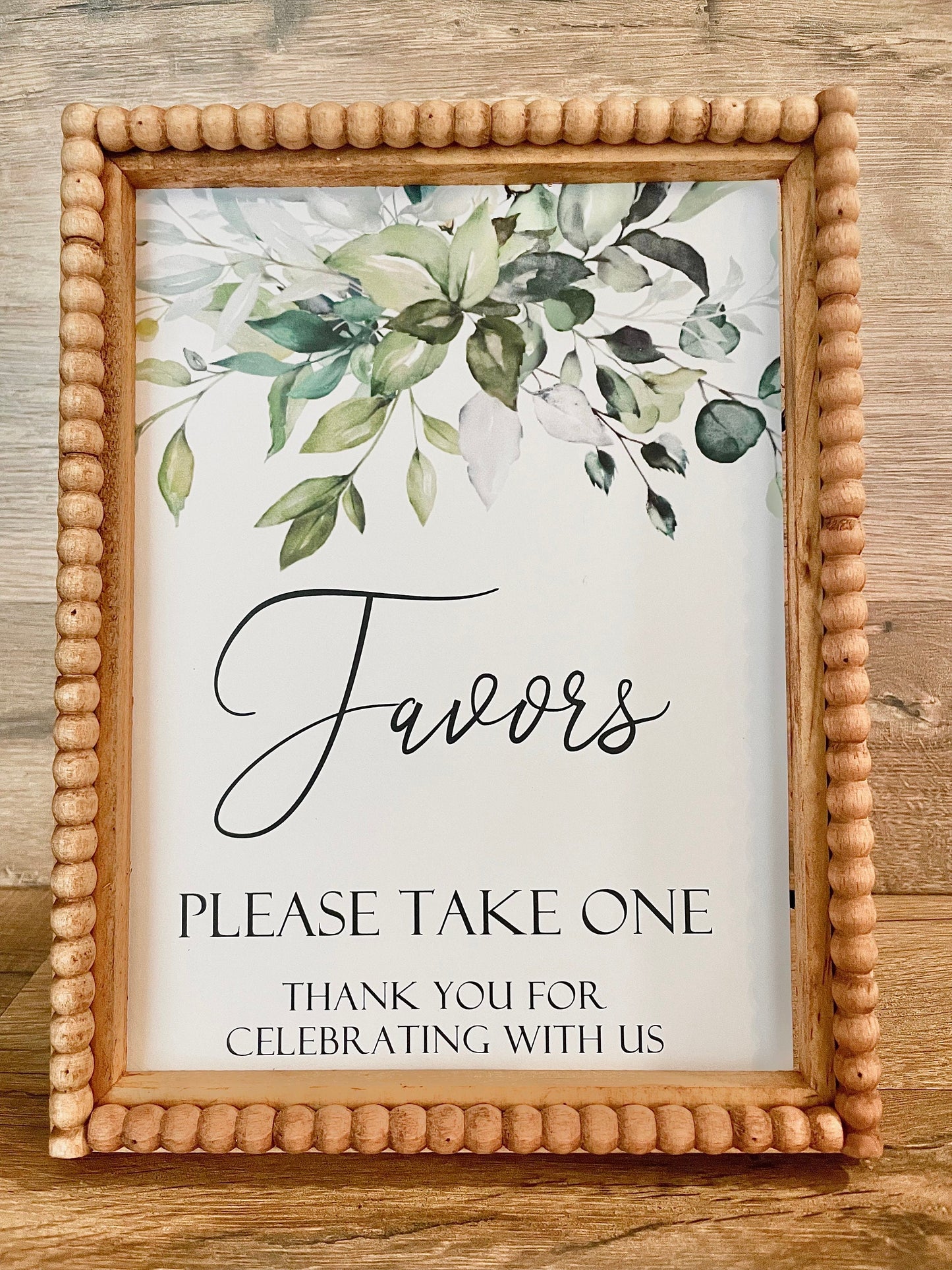 Printed Favor Sign for Eucalyptus Greenery Bridal Shower Wedding Baby Shower