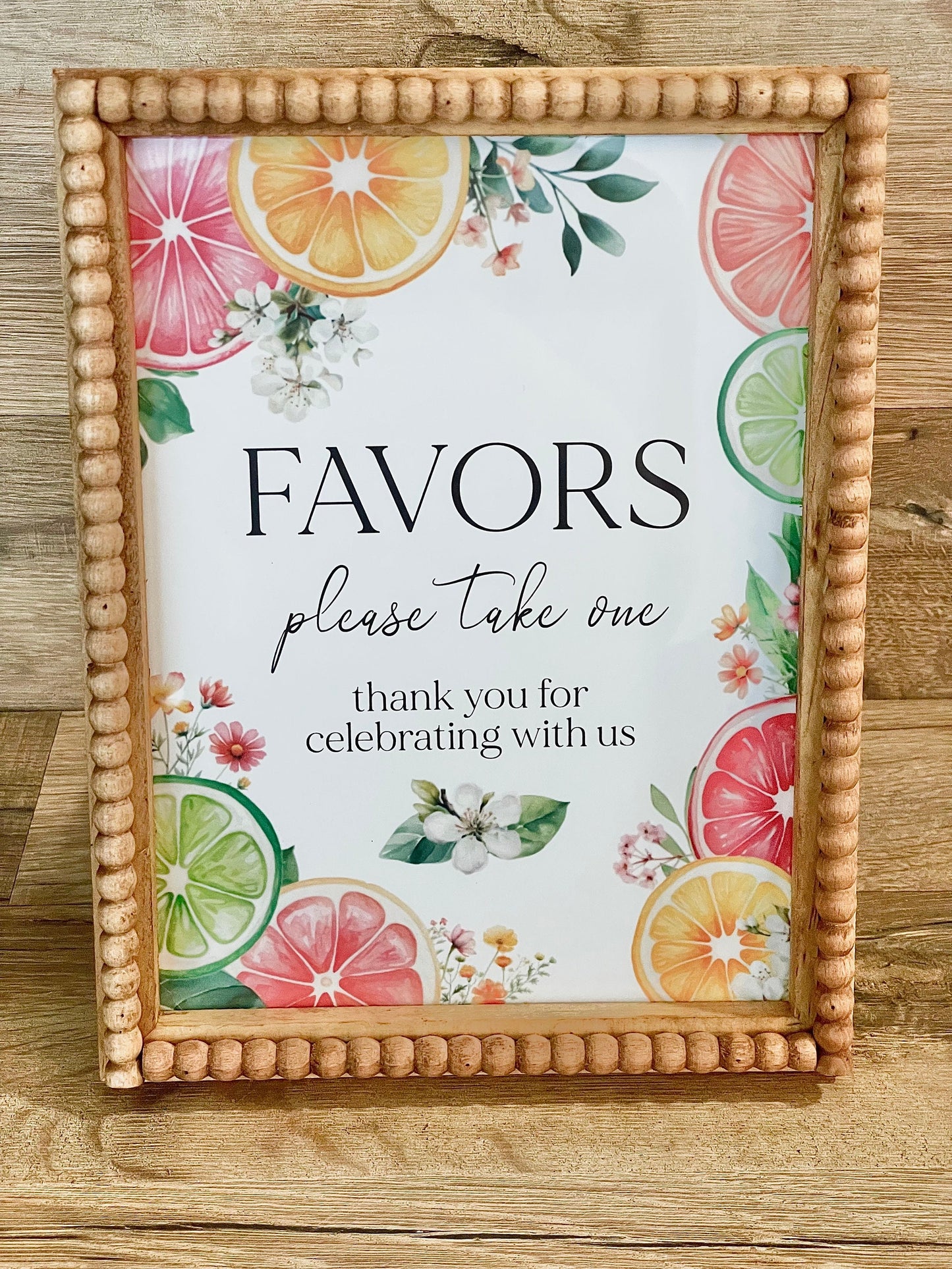 Printed Favor Sign for Citrus Bridal Shower or Citrus Baby Shower