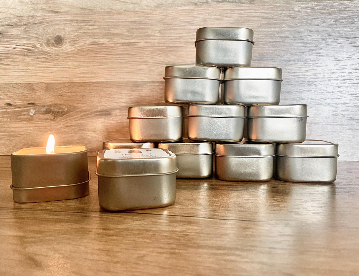 Personalized Baby Shower Candle Favors: Gold Tin, Floral Soy Wax