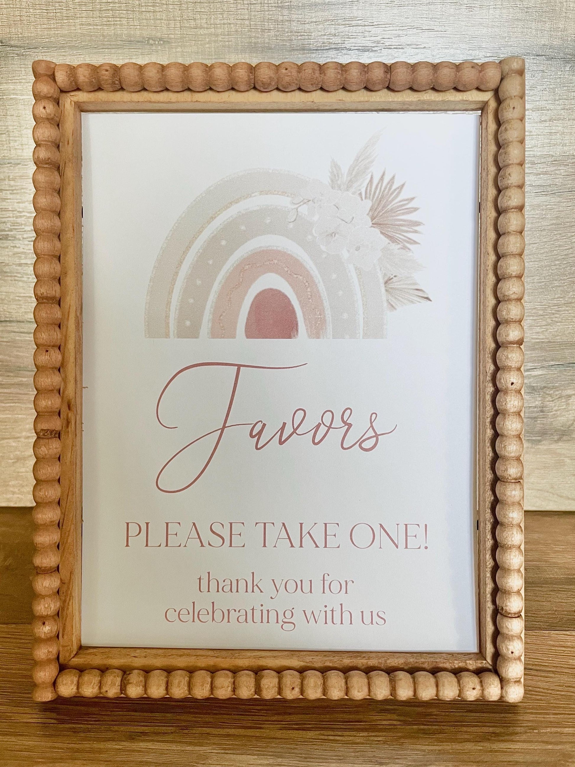 Printed Favor Sign for Pink Rainbow Boho Baby Shower Favors
