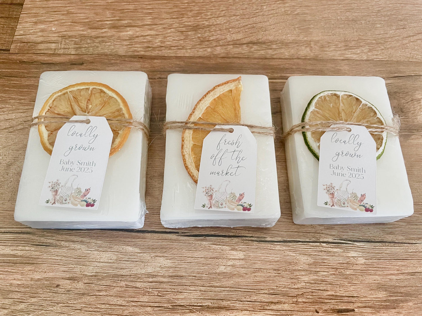 “locally grown” theme personalized baby shower favors