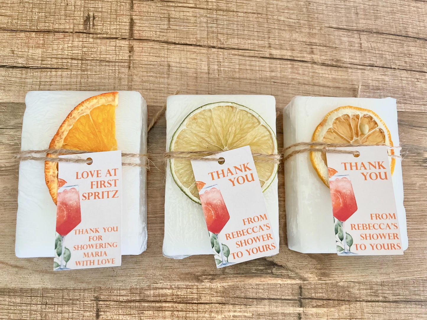 Love at first spritz bridal shower favors, aperol spritz bridal shower, handmade soap bar favors for guests