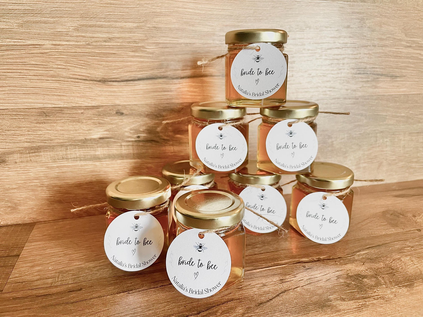 Mini Honey Jar Bridal Shower Favors with Personalized "Bride to Bee" Tags – 1.7 oz Glass Jar, Gold Lid, Assembled & Ready to Gift