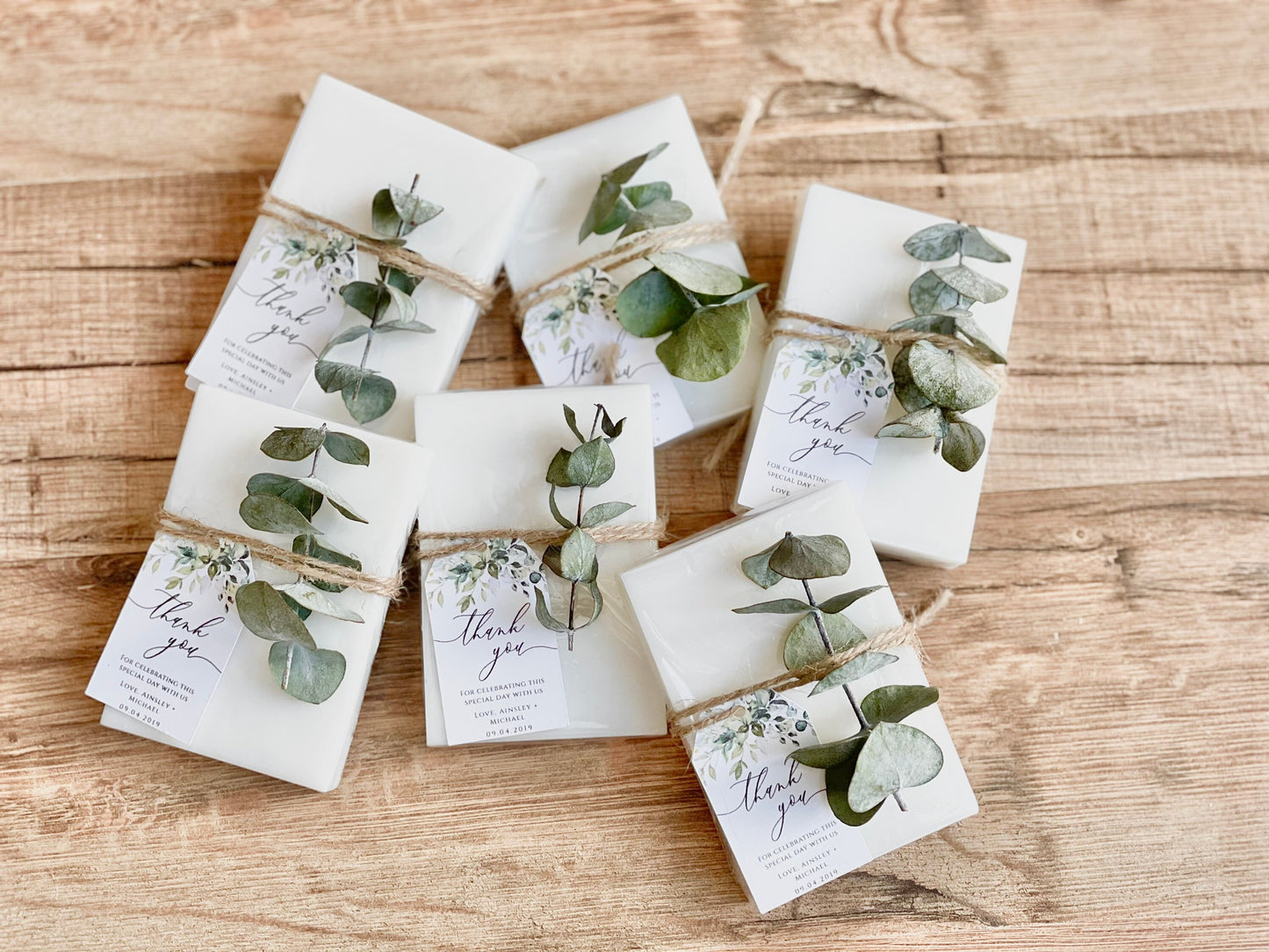 Elegant Baby Shower Favors – Handmade Soap Bars with Greenery Eucalyptus Tag – Personalized Set of 8 – Essential Oil Soap Gifts