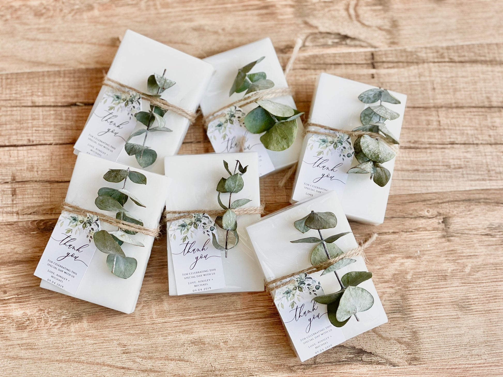 Elegant Baby Shower Favors – Handmade Soap Bars with Greenery Eucalyptus Tag – Personalized Set of 8 – Essential Oil Soap Gifts