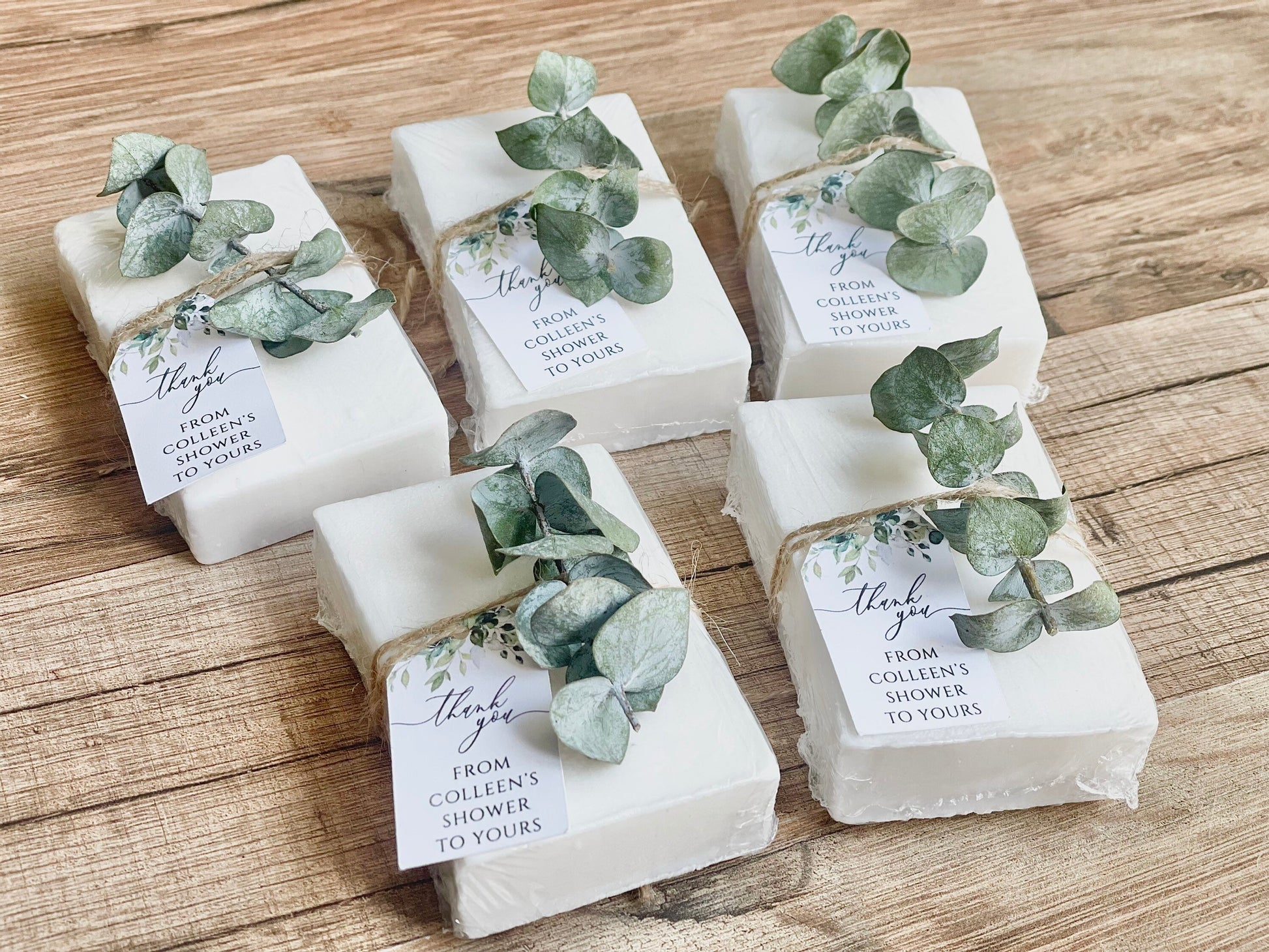Elegant Baby Shower Favors – Handmade Soap Bars with Greenery Eucalyptus Tag – Personalized Set of 8 – Essential Oil Soap Gifts
