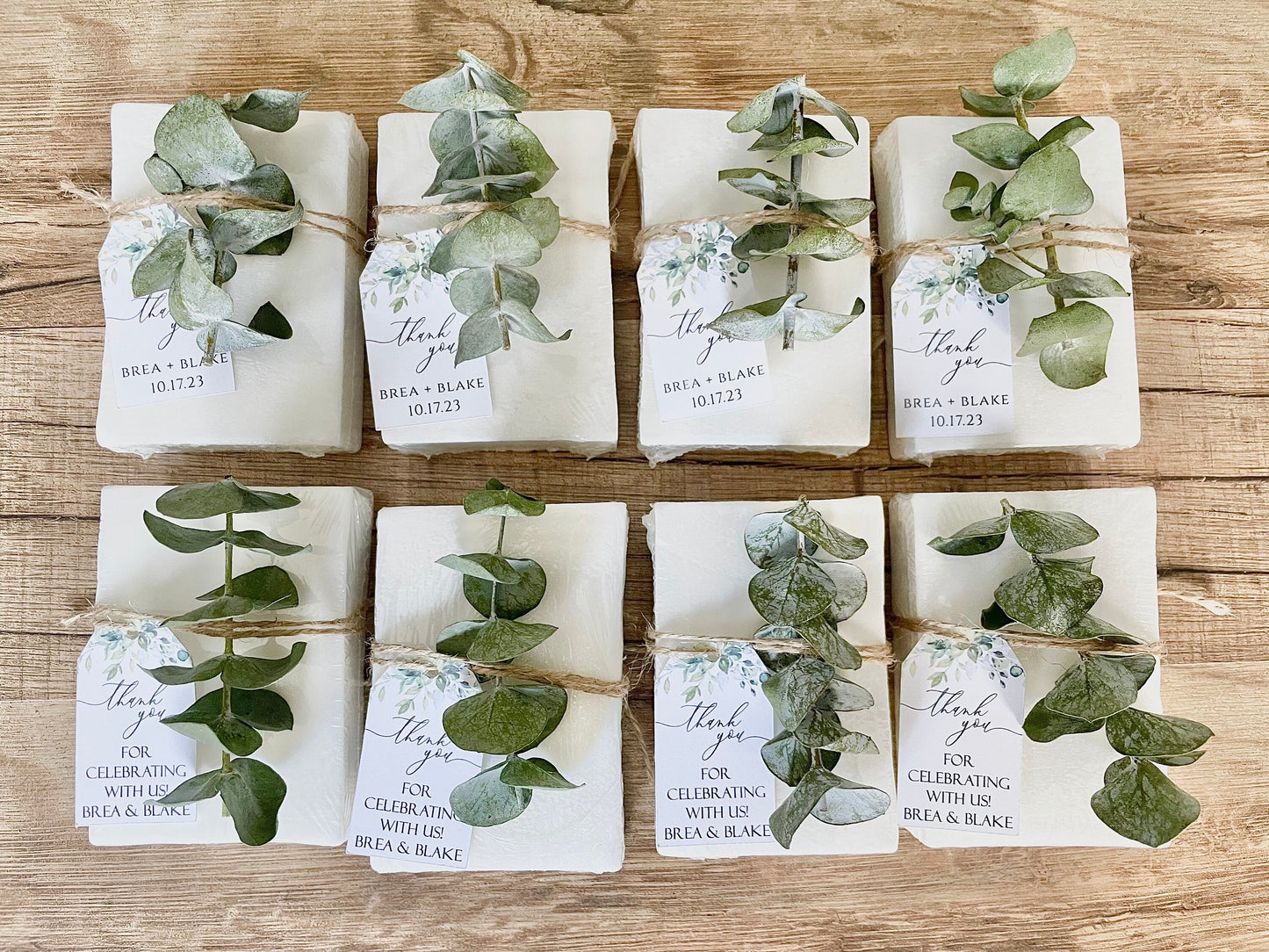 Elegant Baby Shower Favors – Handmade Soap Bars with Greenery Eucalyptus Tag – Personalized Set of 8 – Essential Oil Soap Gifts