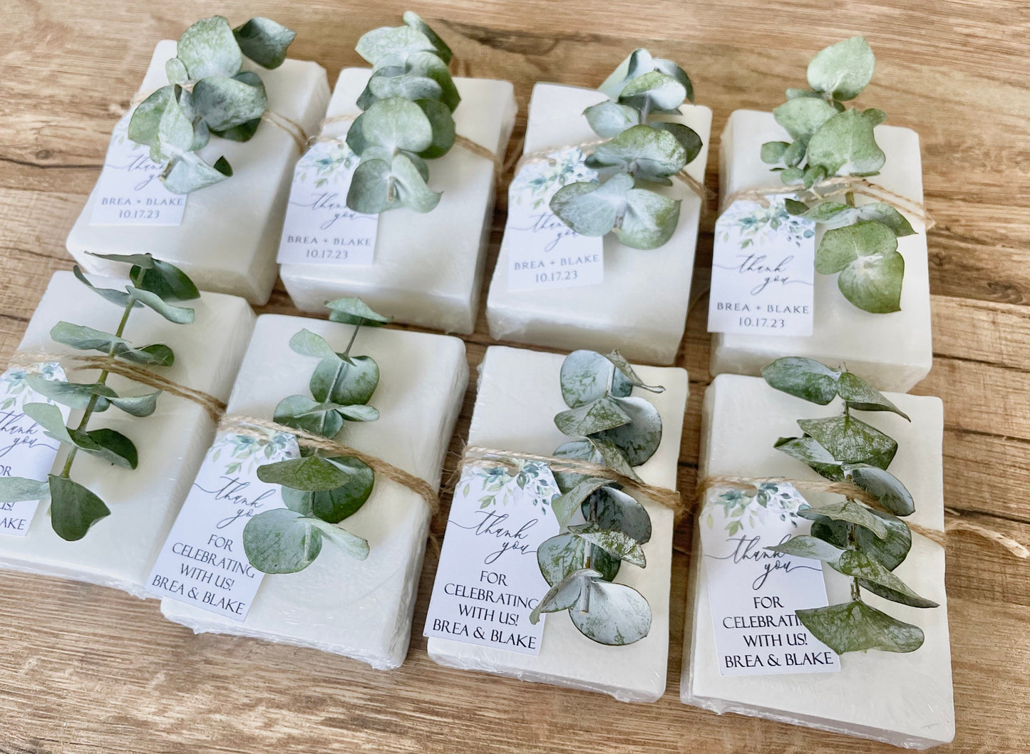 Elegant Baby Shower Favors – Handmade Soap Bars with Greenery Eucalyptus Tag – Personalized Set of 8 – Essential Oil Soap Gifts