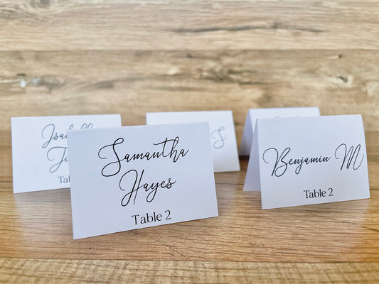 Black and white elegant wedding name tags place cards