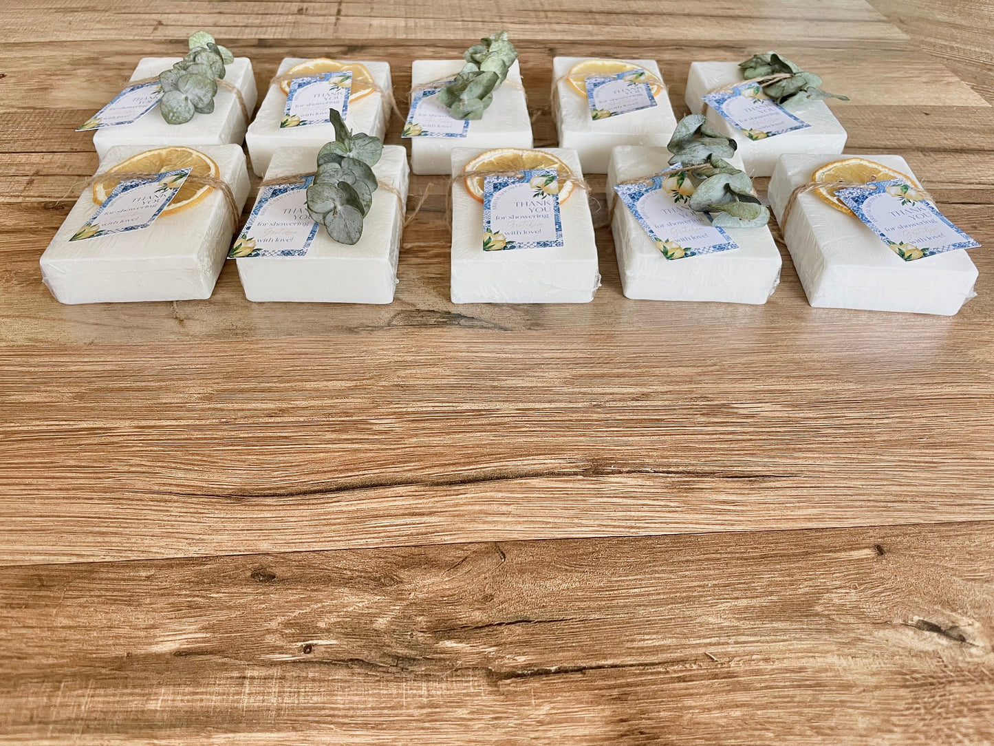 Lemon Soap Favors – Amalfi Italy Lemon Theme – Bridal Shower or Baby Shower – Handmade with Essential Oils + Personalized Tags - Set of 8