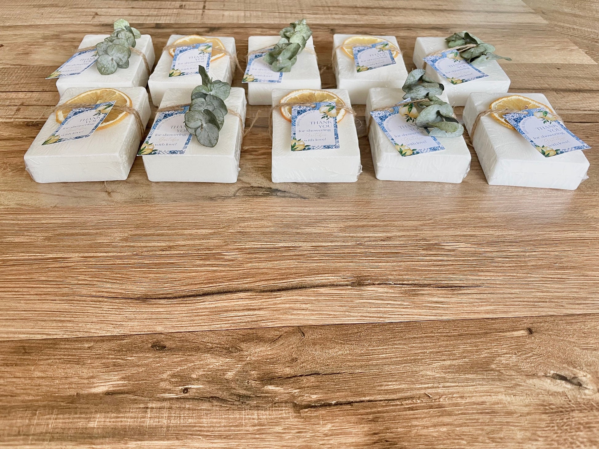 Lemon Soap Favors – Amalfi Italy Lemon Theme – Bridal Shower or Baby Shower – Handmade with Essential Oils + Personalized Tags - Set of 8