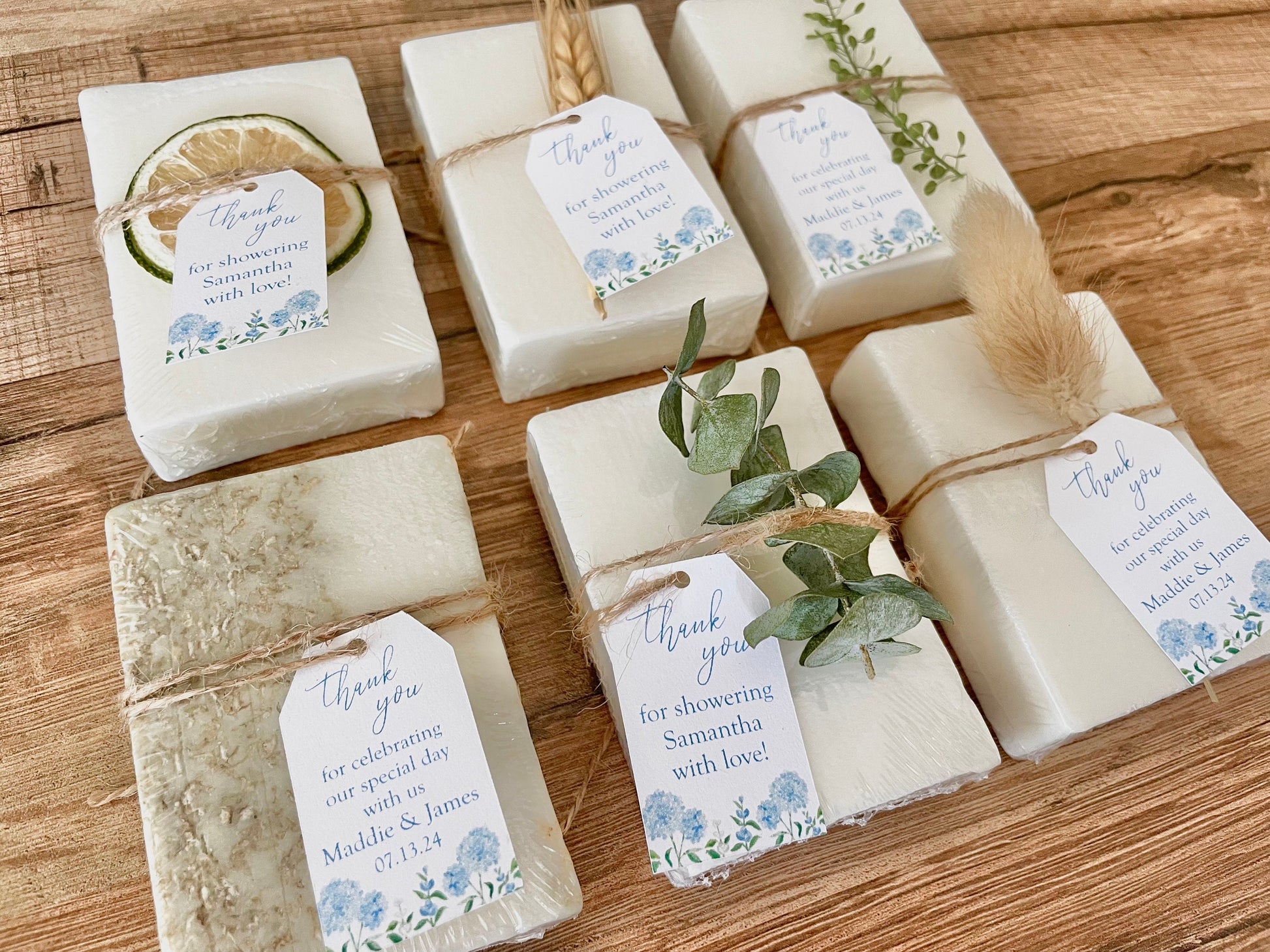 Hydrangea Soap Bar Bridal Shower Favors: Personalized Essential Oil Soaps - Set of 8