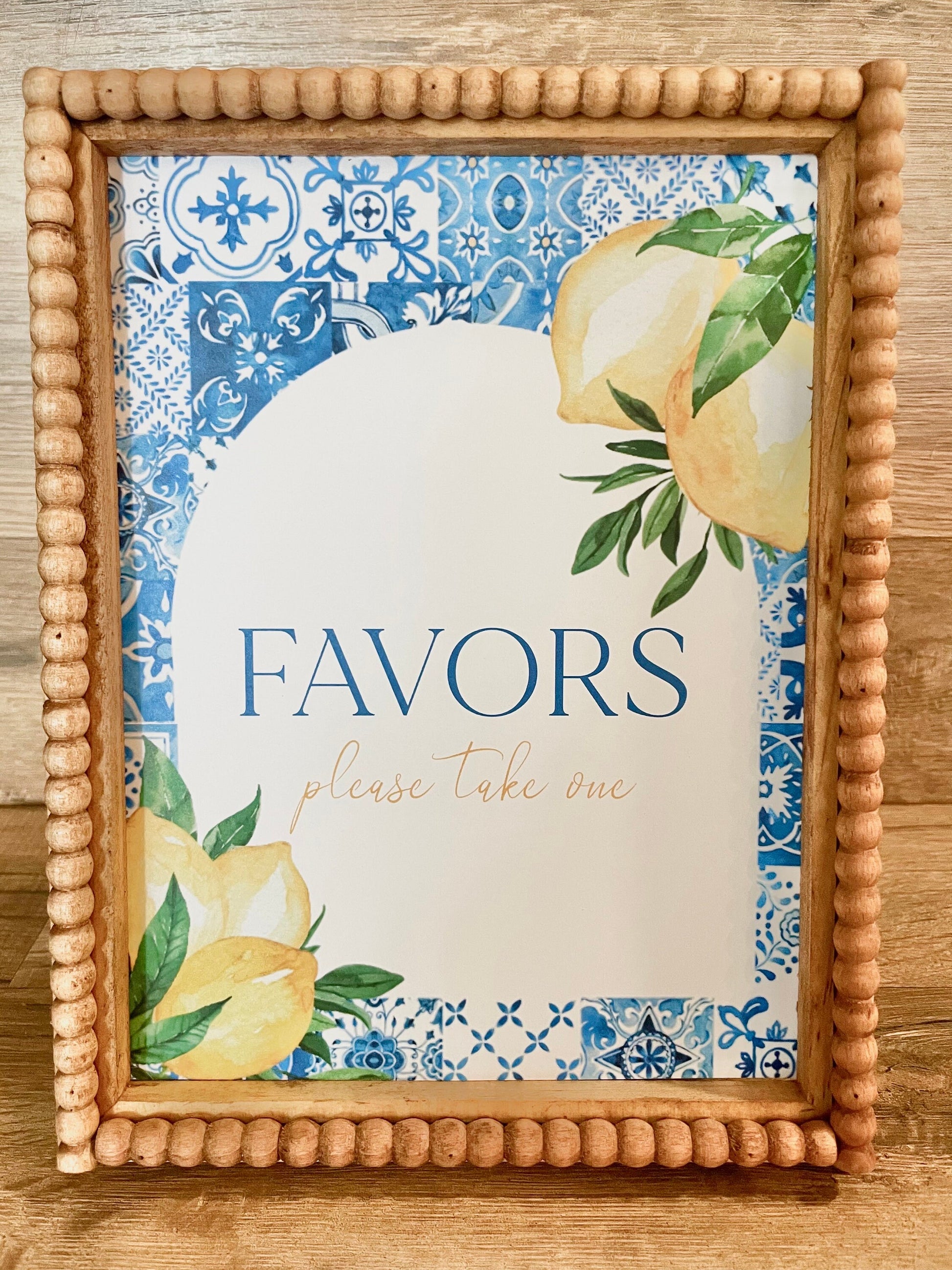 Printed Favor Sign for Amalfi Italy Greece Lemon Bridal Shower