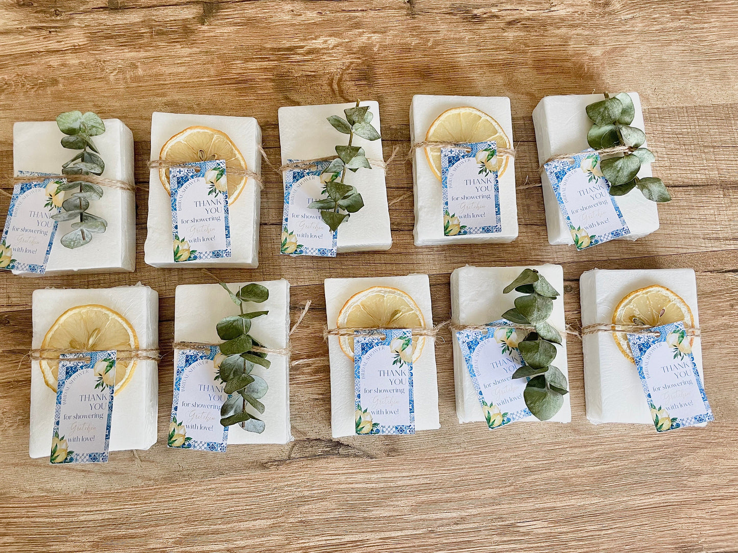 Lemon Soap Favors – Amalfi Italy Lemon Theme – Bridal Shower or Baby Shower – Handmade with Essential Oils + Personalized Tags - Set of 8