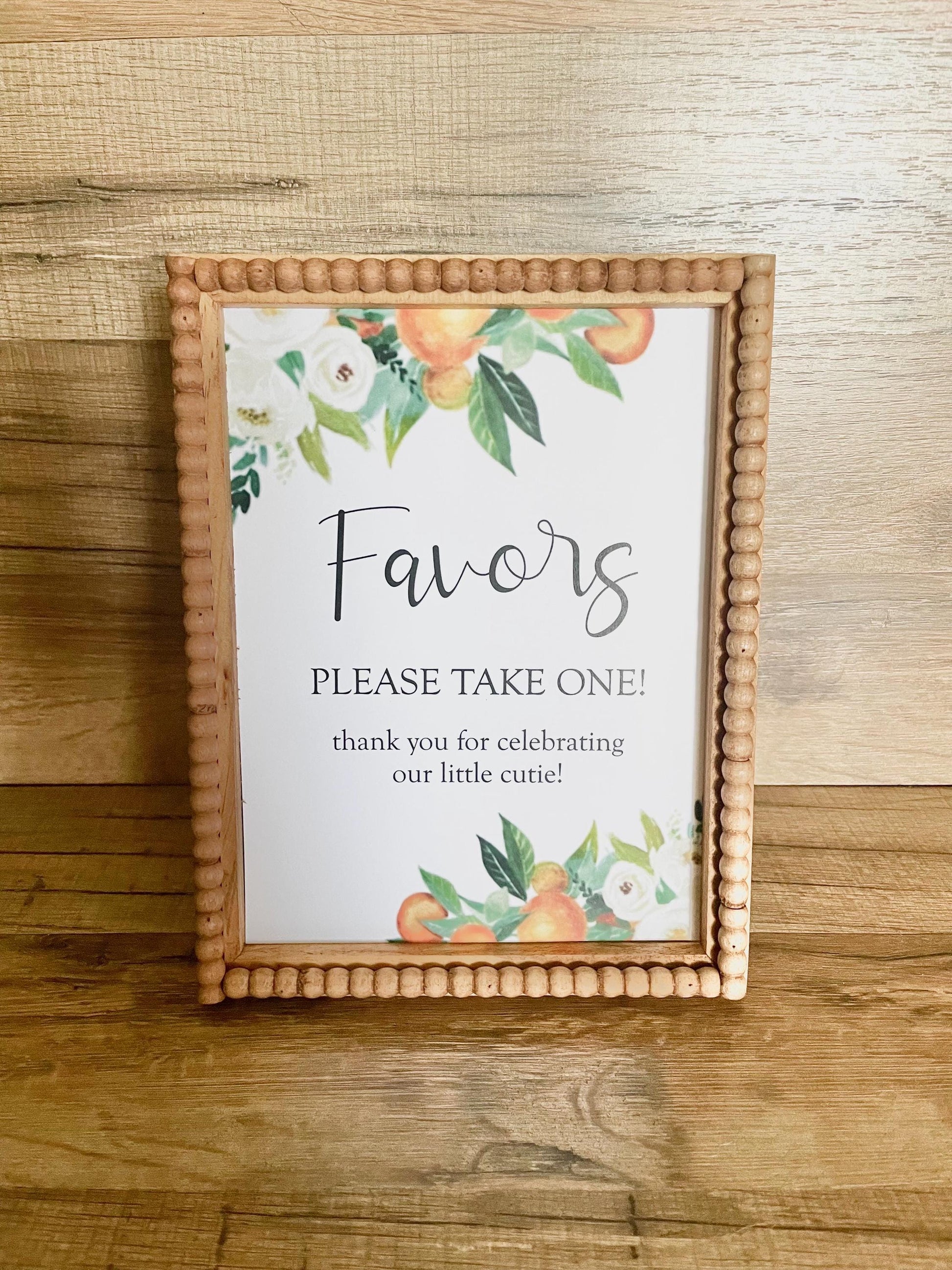 Printed Favor Sign for Orange Cutie Baby Shower or Bridal Shower