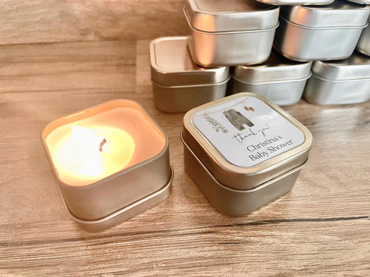 Gold Mini Candle, Baby Shower Favors for Guests, Personalized Candle Bulk Favors, Custom Baby Shower Favors