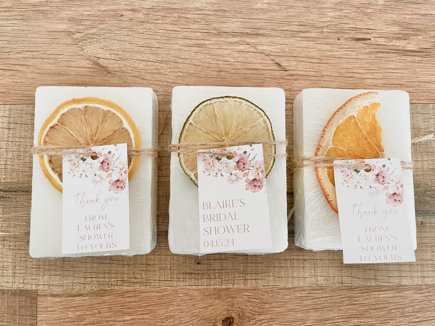 Pink Floral Wedding Shower Favors – Handmade Soap Guest Gifts – Essential Oil Soap Bars – Personalized – Set of 8 Baby or Bridal Favors