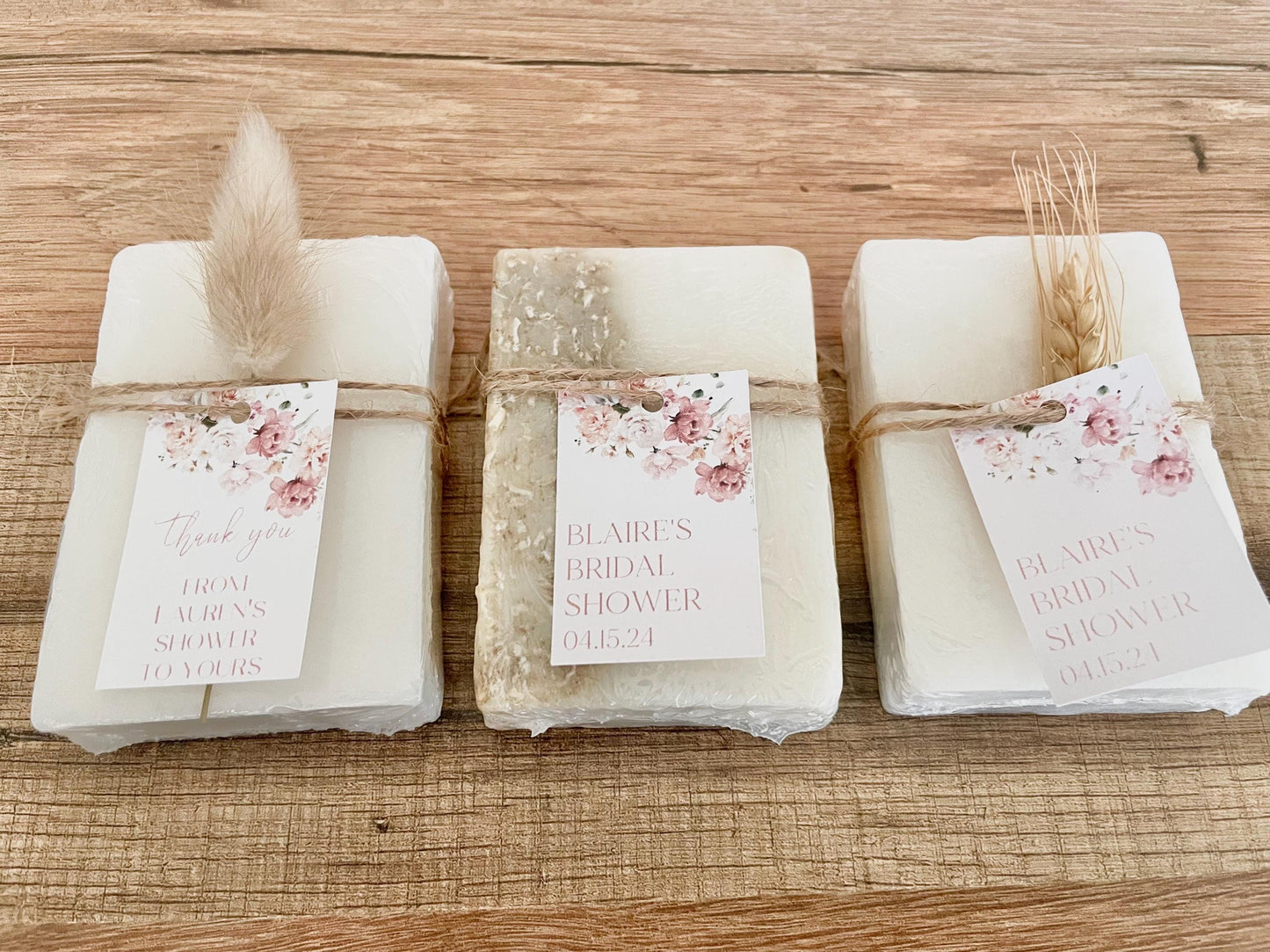 Pink Floral Wedding Shower Favors – Handmade Soap Guest Gifts – Essential Oil Soap Bars – Personalized – Set of 8 Baby or Bridal Favors