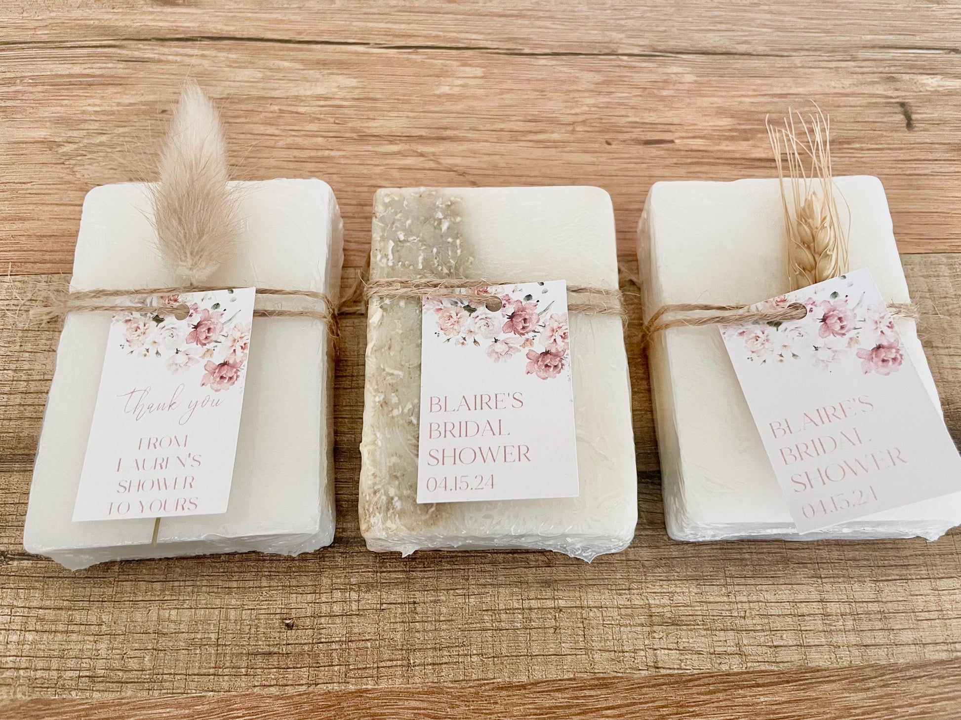 Pink Floral Wedding Shower Favors – Handmade Soap Guest Gifts – Essential Oil Soap Bars – Personalized – Set of 8 Baby or Bridal Favors