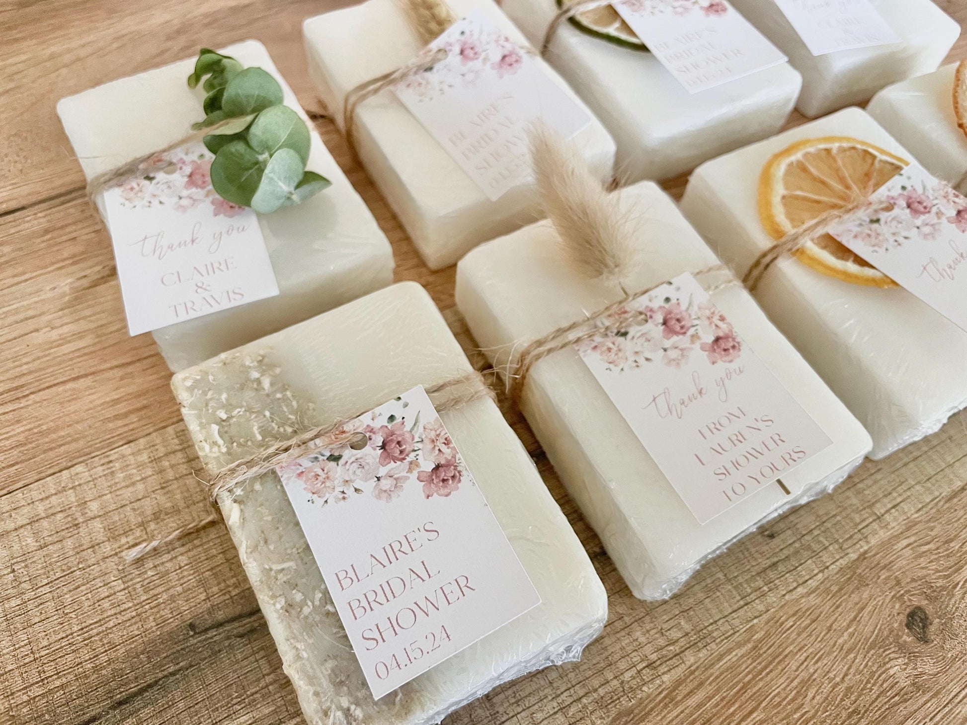 Pink Floral Wedding Shower Favors – Handmade Soap Guest Gifts – Essential Oil Soap Bars – Personalized – Set of 8 Baby or Bridal Favors