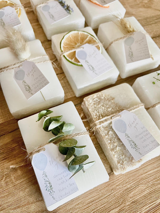 Baby Blue Soap Favors: Essential Oil Scented, Personalized - Set of 8