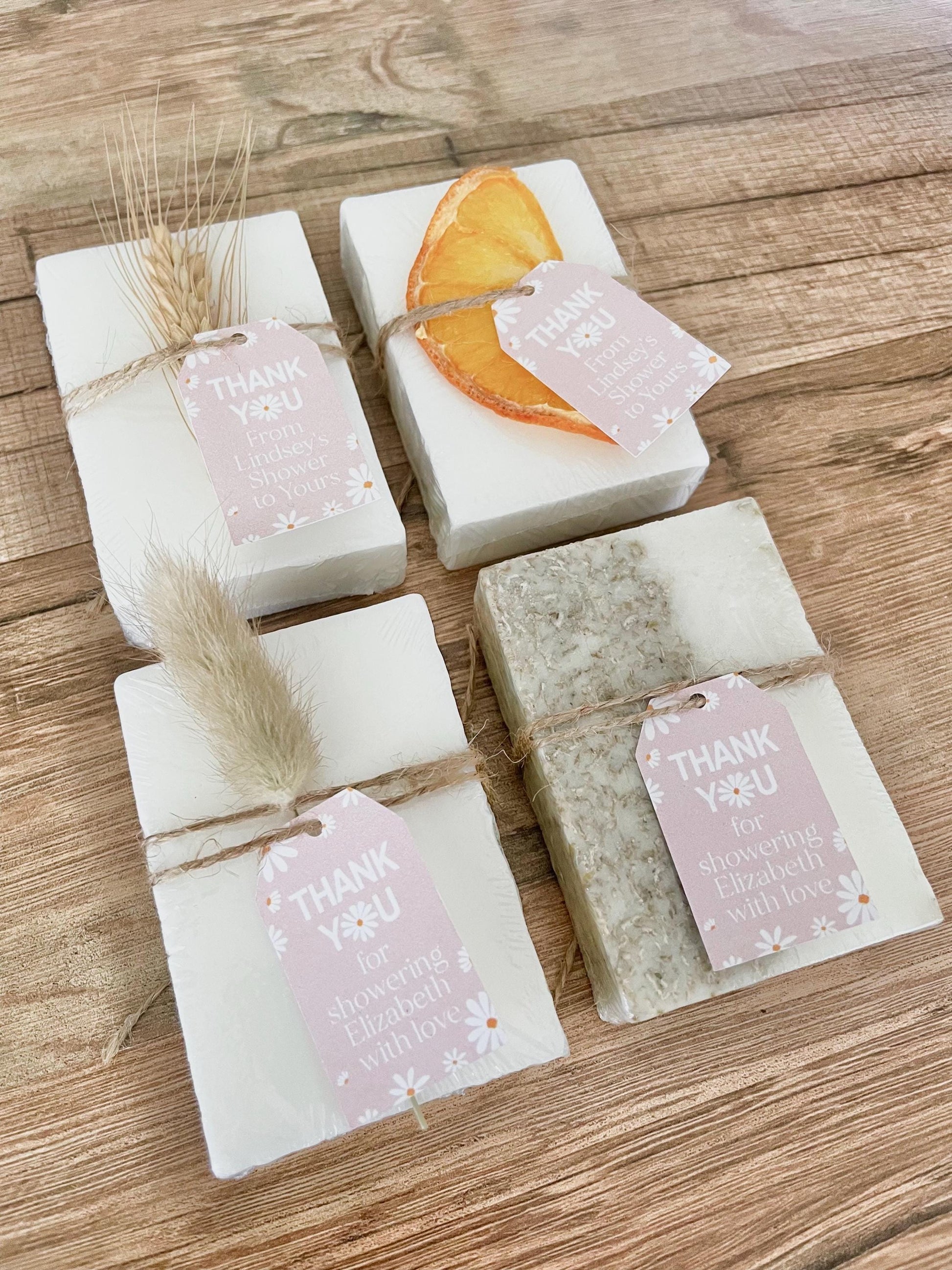 Pink Daisy Baby Shower Favors: Handmade Essential Oil Soap (Set of 8)