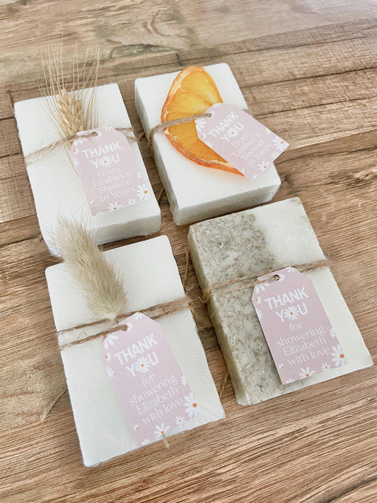 Pink Daisy Baby Shower Favors: Handmade Essential Oil Soap (Set of 8)