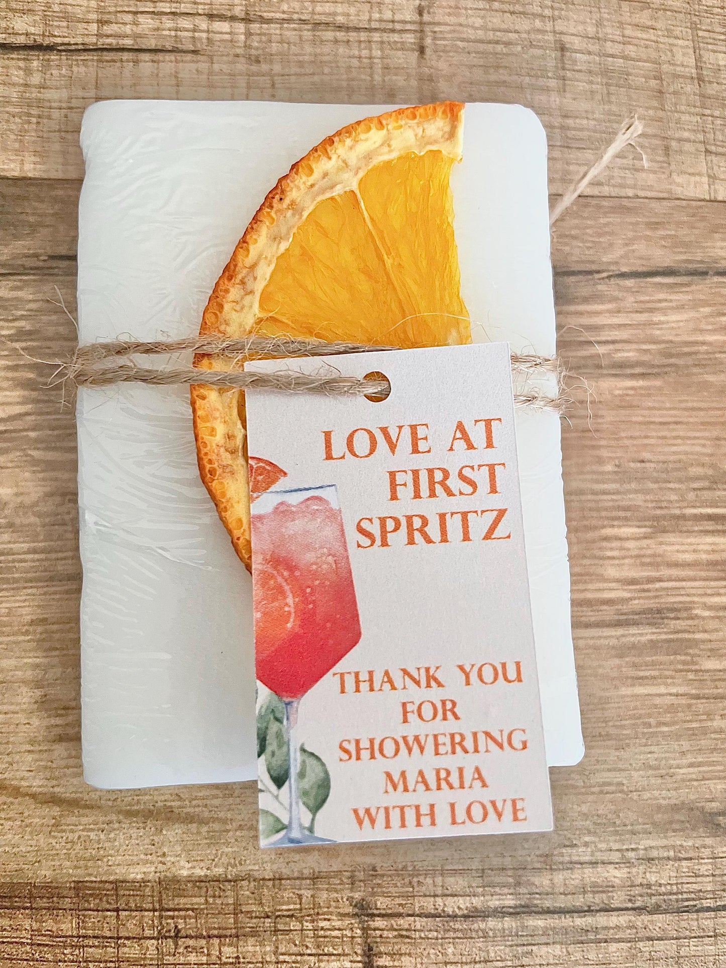 Love at first spritz bridal shower favors, aperol spritz bridal shower, handmade soap bar favors for guests