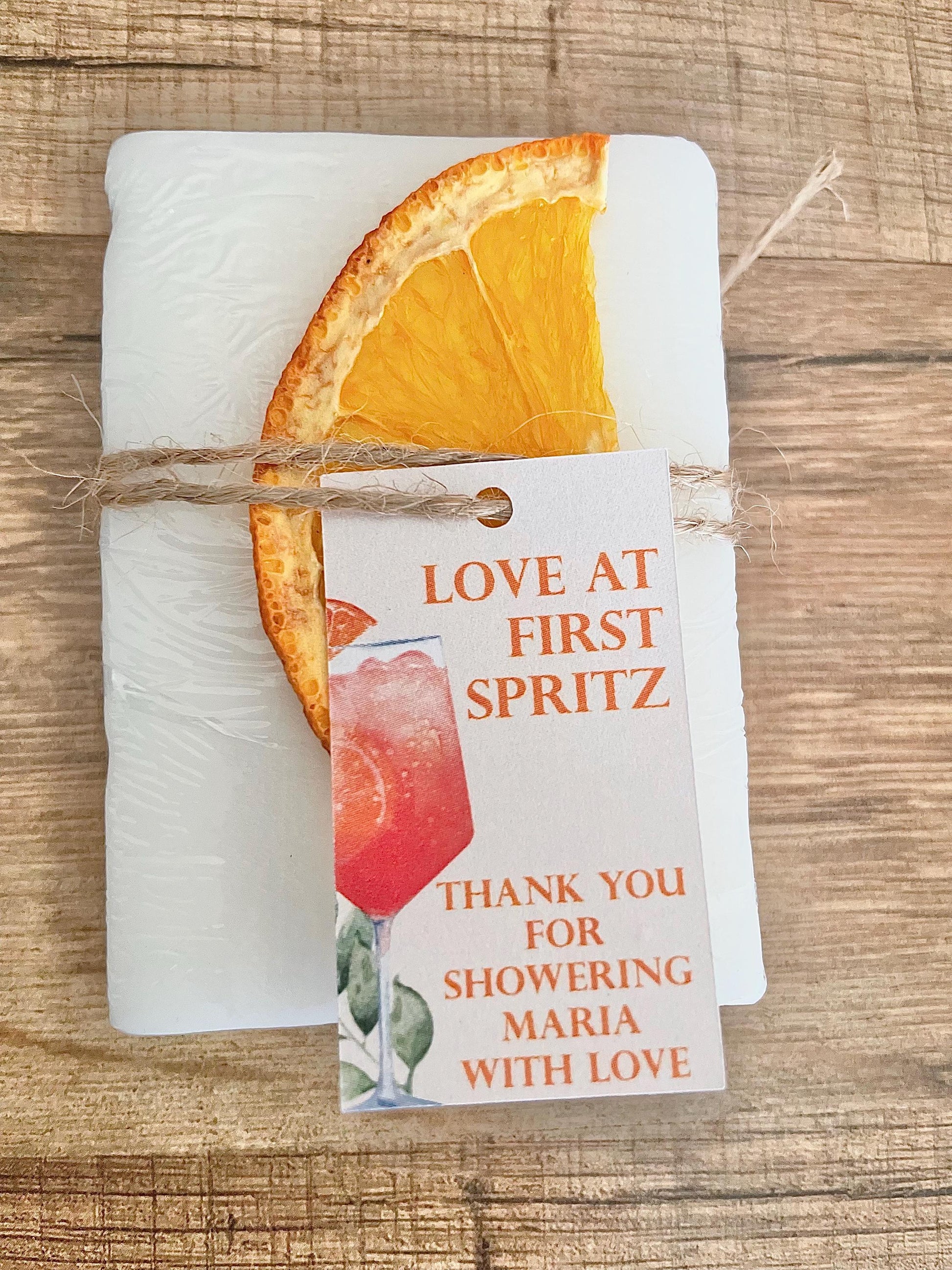 Love at first spritz bridal shower favors, aperol spritz bridal shower, handmade soap bar favors for guests