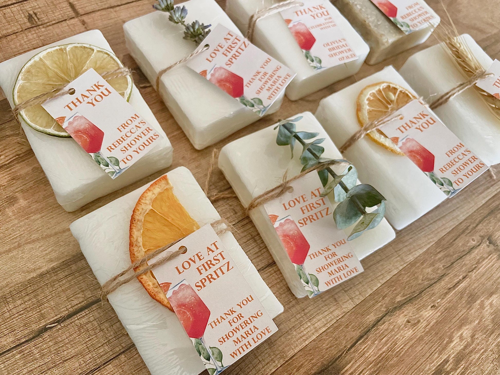 Love at First Spritz Bridal Shower Favors – Handmade Soap Bars with Essential Oils – Personalized Set of 8