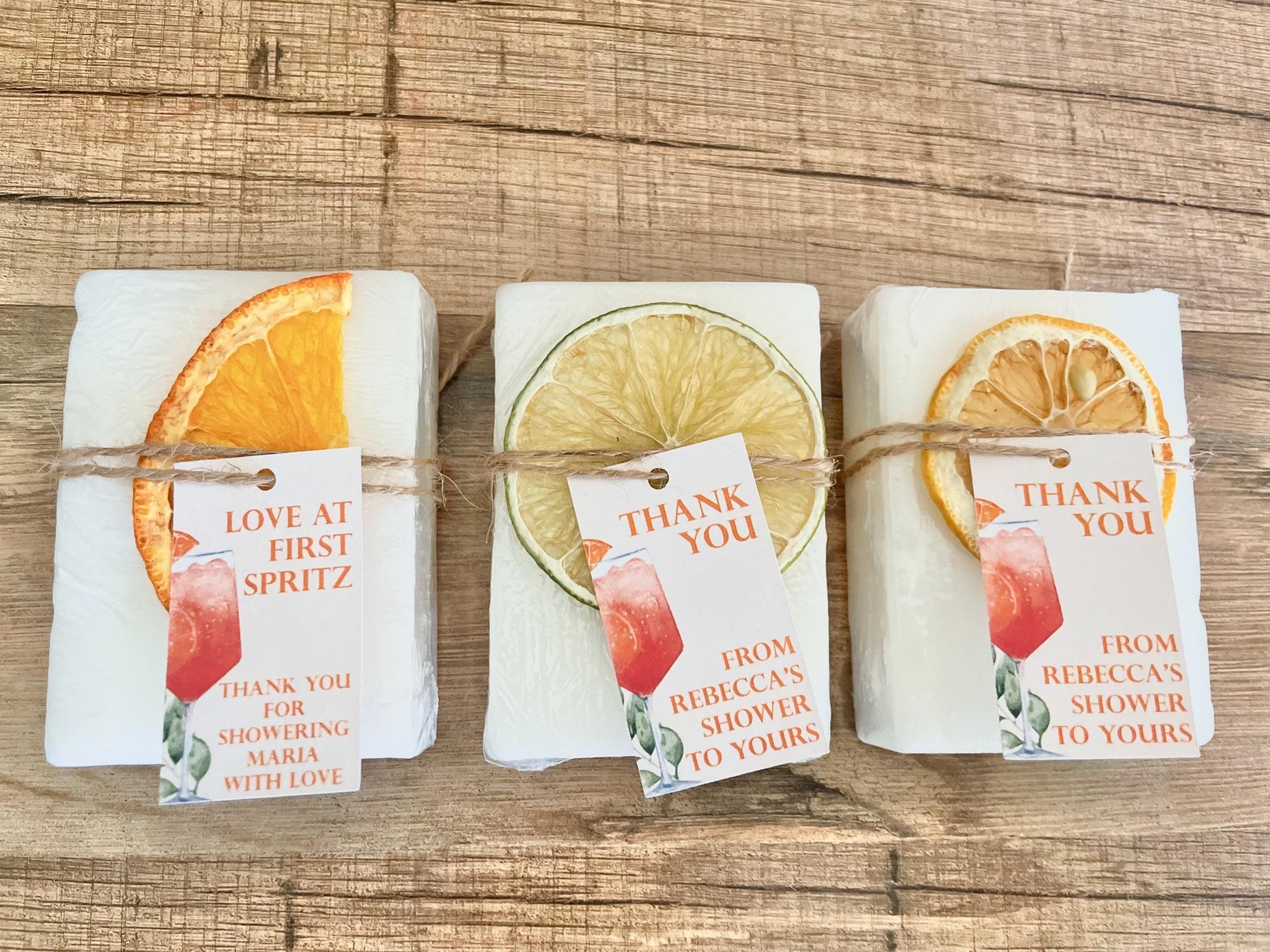 Love at First Spritz Bridal Shower Favors – Handmade Soap Bars with Essential Oils – Personalized Set of 8
