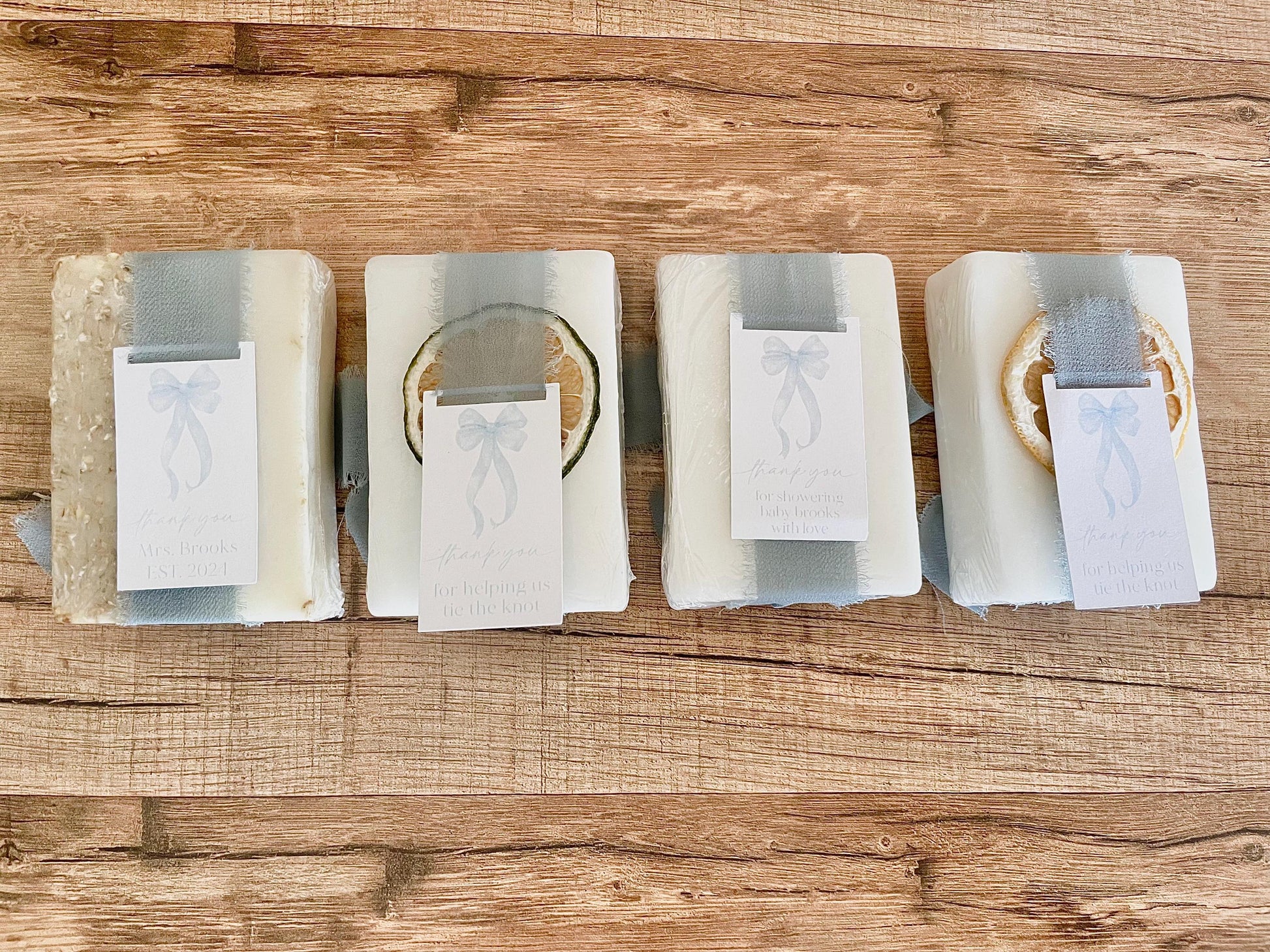 Tying the knot bridal shower favors, something blue bridal shower soap favors for guests