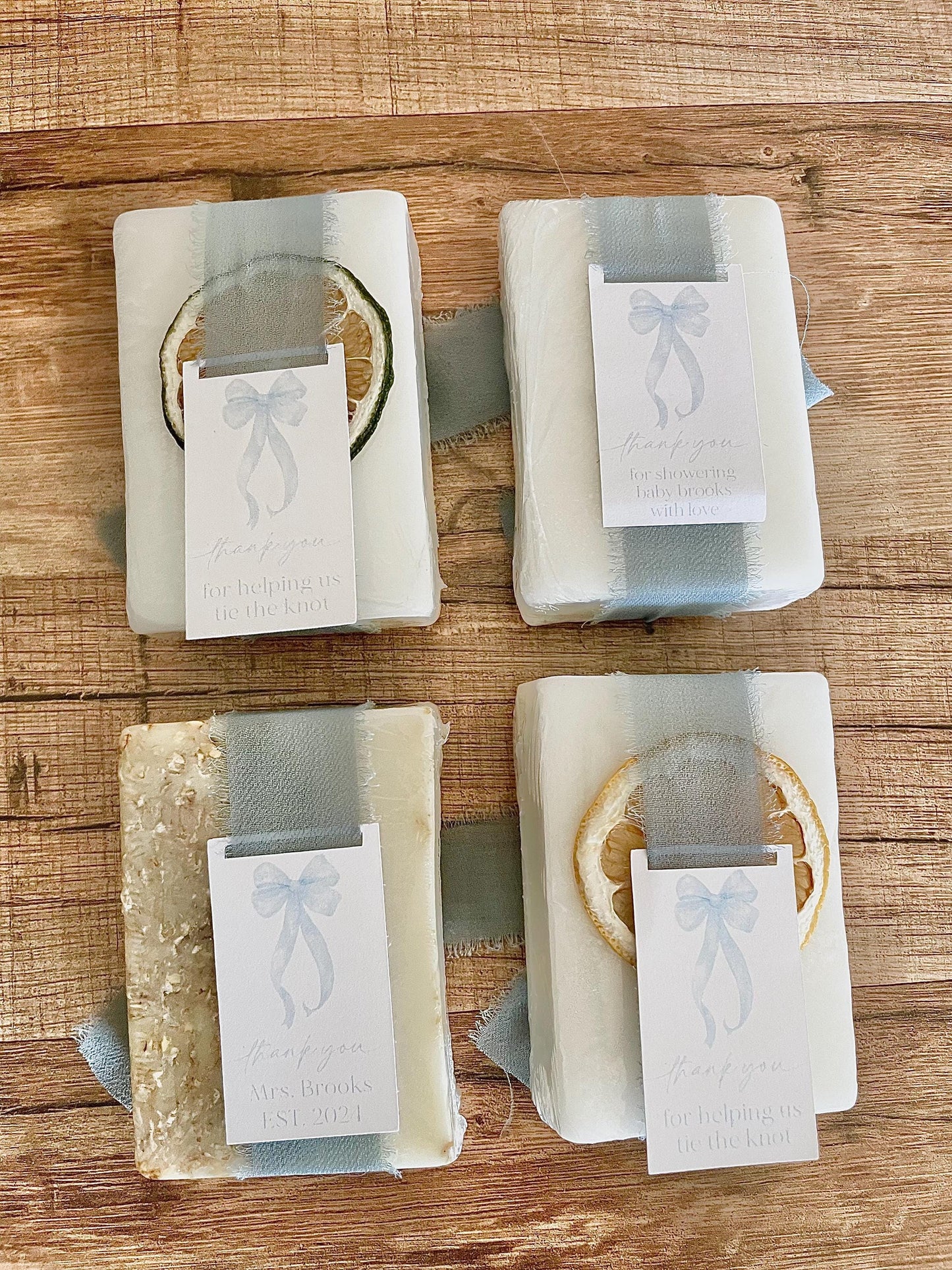 Tying the knot bridal shower favors, something blue bridal shower soap favors for guests