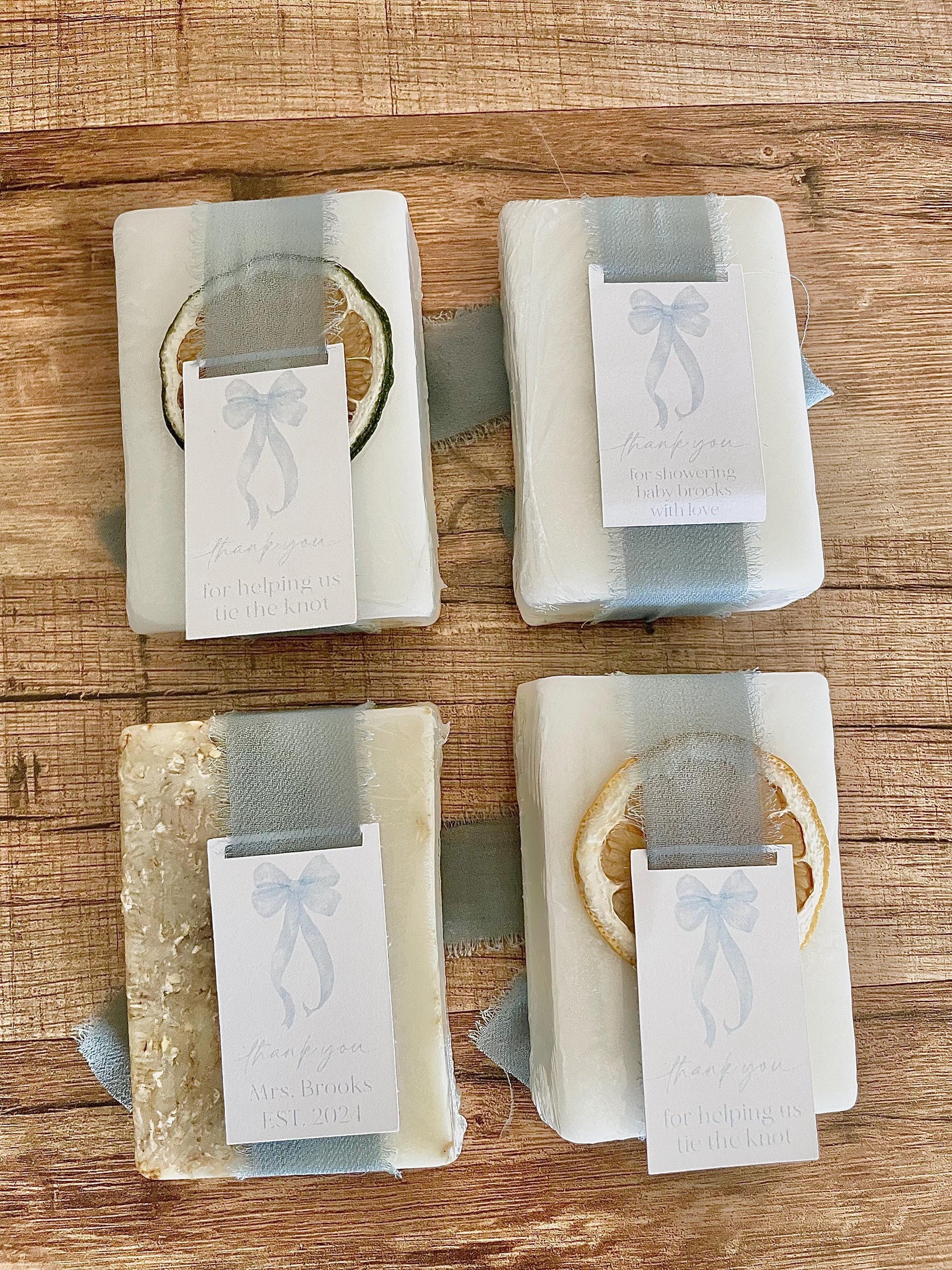 Tying the knot bridal shower favors, something blue bridal shower soap favors for guests