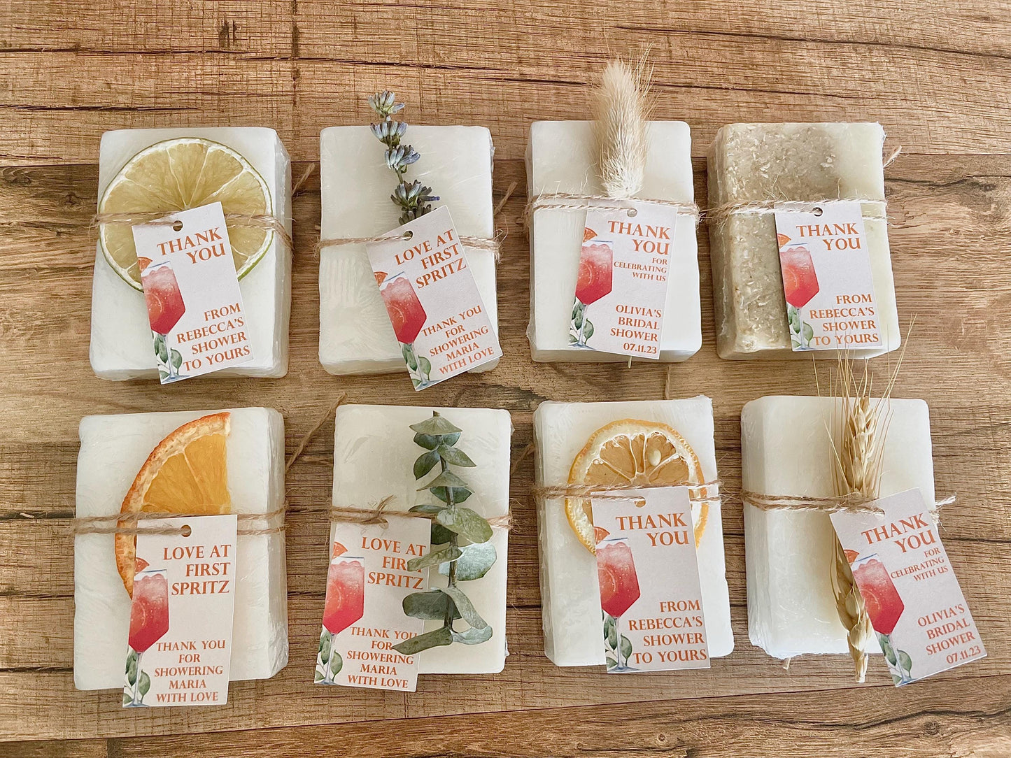 Love at First Spritz Bridal Shower Favors – Handmade Soap Bars with Essential Oils – Personalized Set of 8