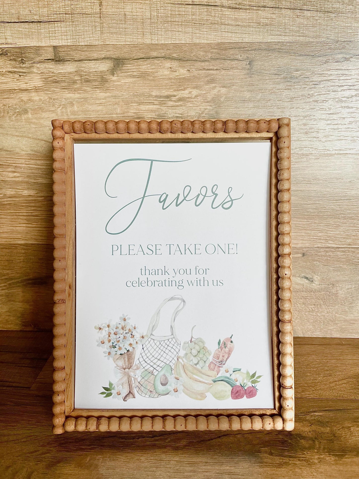 Printed Favor Sign for Fresh off the Market Bridal Shower or Locally Grown Baby Shower