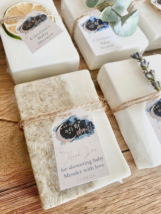 Over the Moon Baby Shower Favors - Gender Neutral Baby Shower Personalized Favors - Handmade Soap Bars with Essential Oils