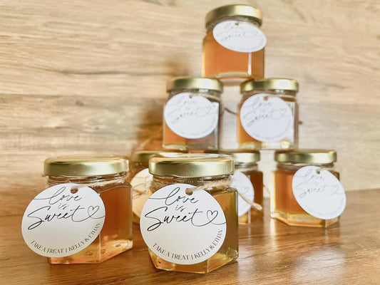 Mini Honey Jar Favors with Personalized Tags - Wedding & Shower Gifts