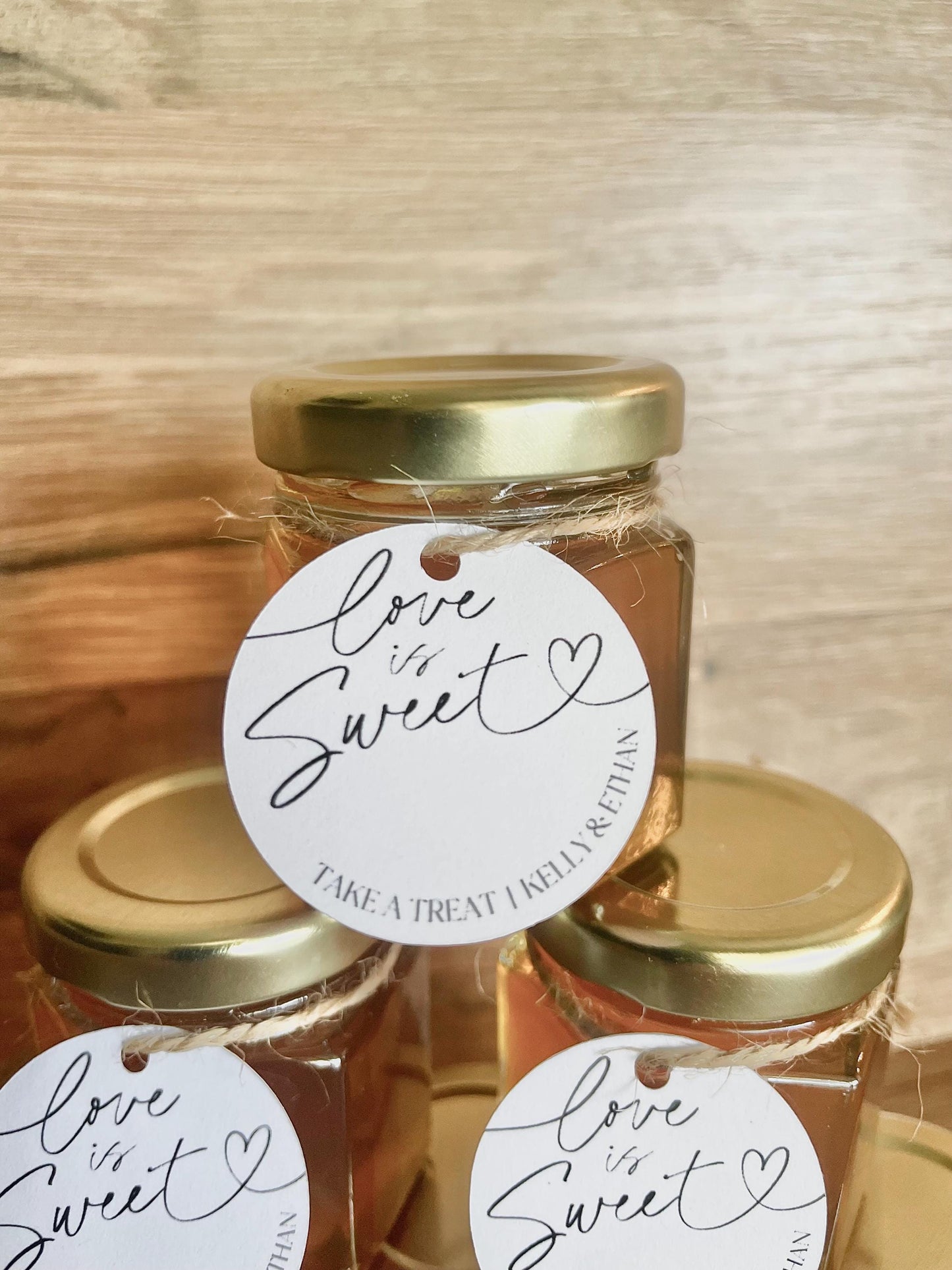 Mini Honey Jar Favors with Personalized Tags - Wedding & Shower Gifts