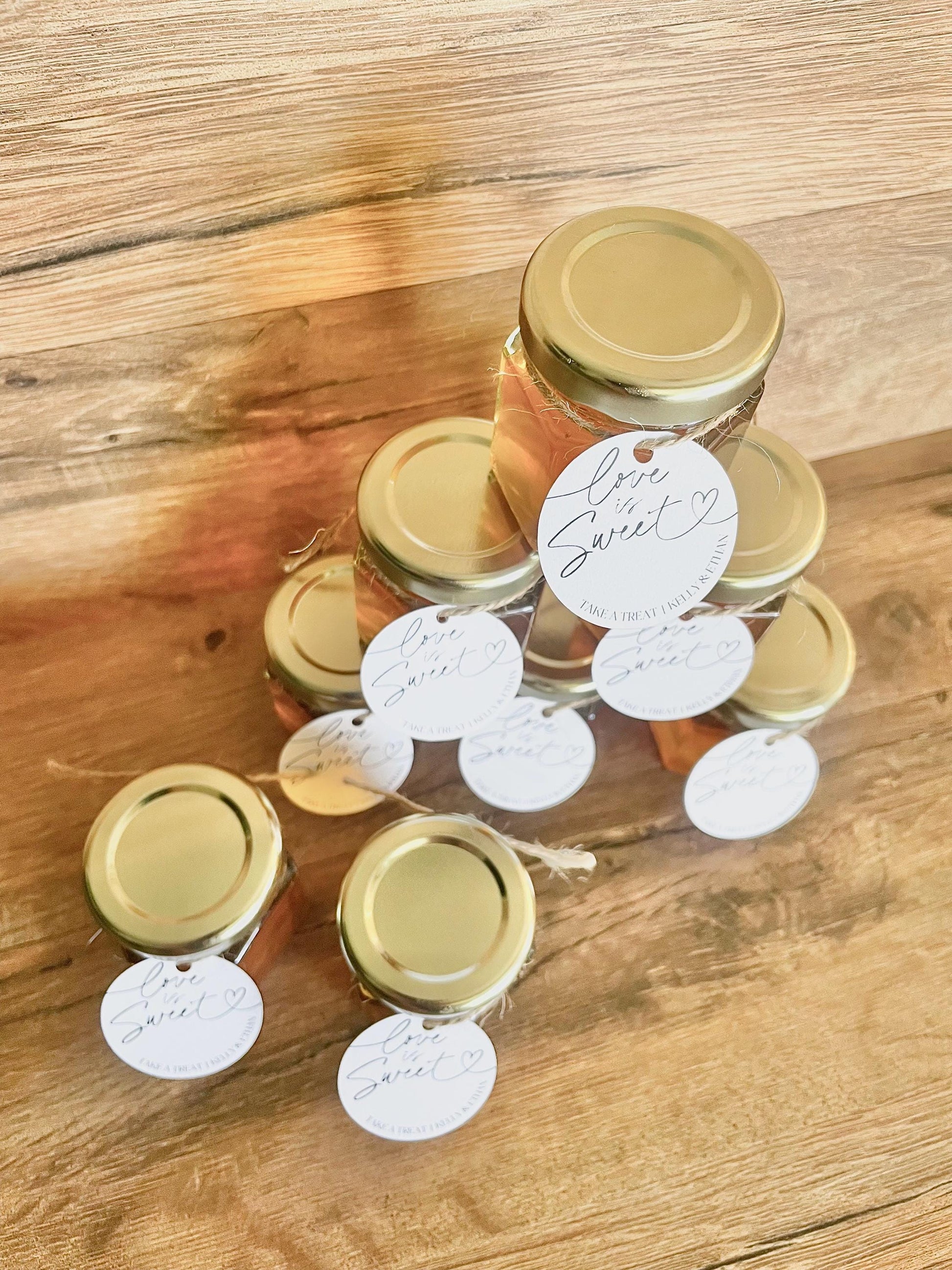 Mini Honey Jar Favors with Personalized Tags - Wedding & Shower Gifts