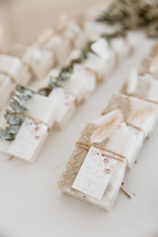 Pink Floral Wedding Shower Favors – Handmade Soap Guest Gifts – Essential Oil Soap Bars – Personalized – Set of 8 Baby or Bridal Favors