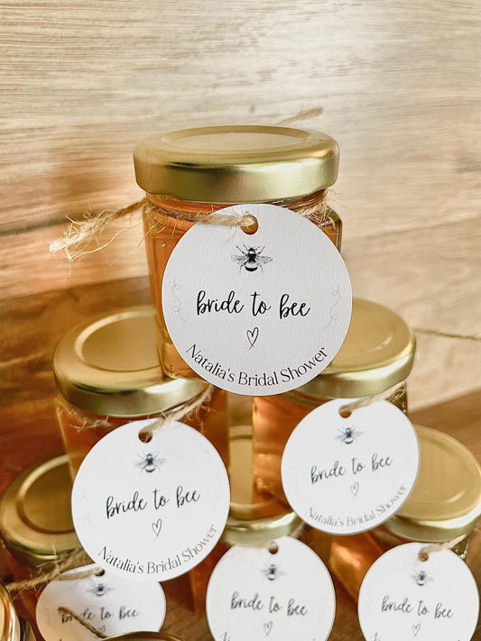 Mini Honey Jar Bridal Shower Favors with Personalized "Bride to Bee" Tags – 1.7 oz Glass Jar, Gold Lid, Assembled & Ready to Gift