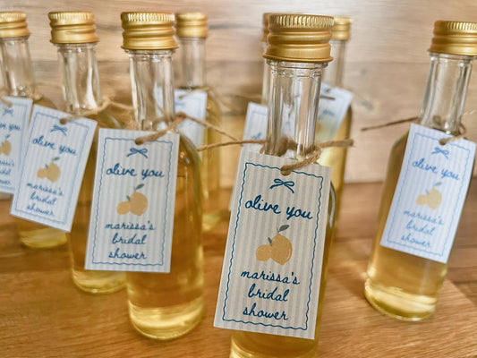 Personalized Olive Oil Wedding Favors - Italian Bridal Shower Favors, “Olive You” Party Gifts
