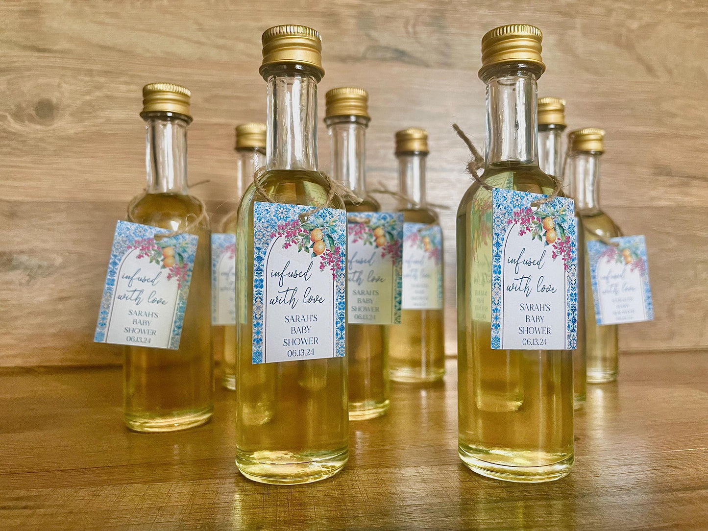 Olive Oil Wedding Favors – 1.7 oz Bottles with Personalized Tags, Italian Bridal Shower Favors, “Infused With Love” Party Gifts