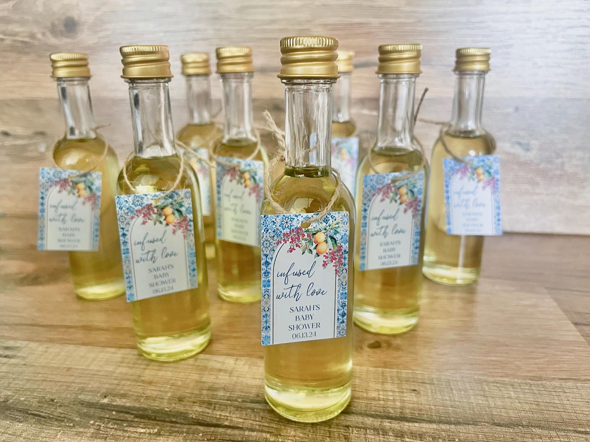 Olive Oil Wedding Favors – 1.7 oz Bottles with Personalized Tags, Italian Bridal Shower Favors, “Infused With Love” Party Gifts