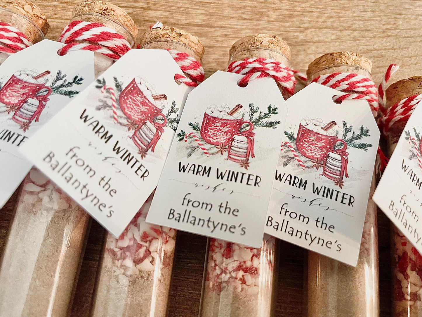 Mini Hot Chocolate Favors – Personalized Hot Cocoa Tubes with Peppermint & Marshmallows
