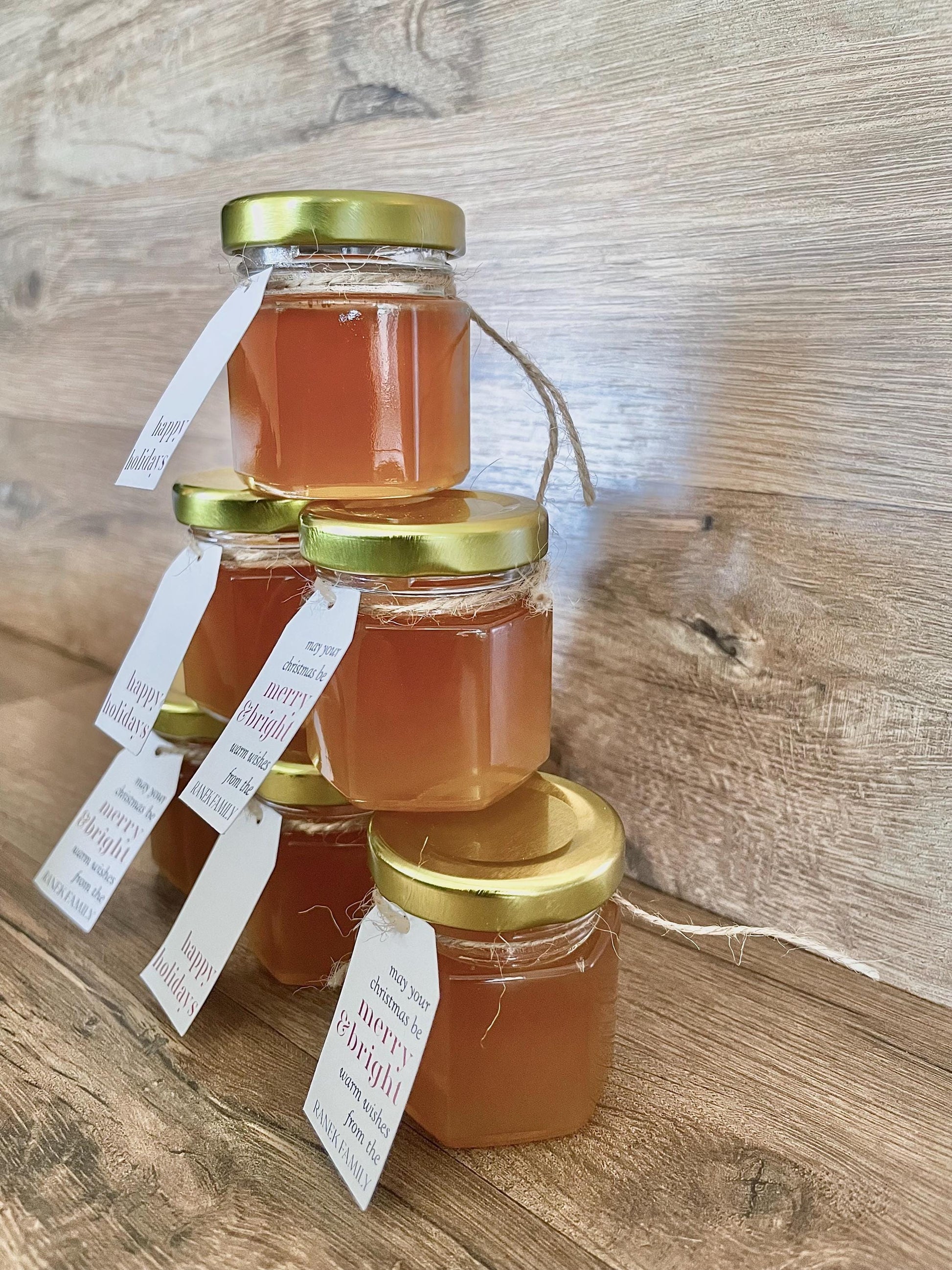 Personalized Mini Honey Jar Favors - Christmas Party Favors - Holiday Party Gifts - Winter Wedding Favors