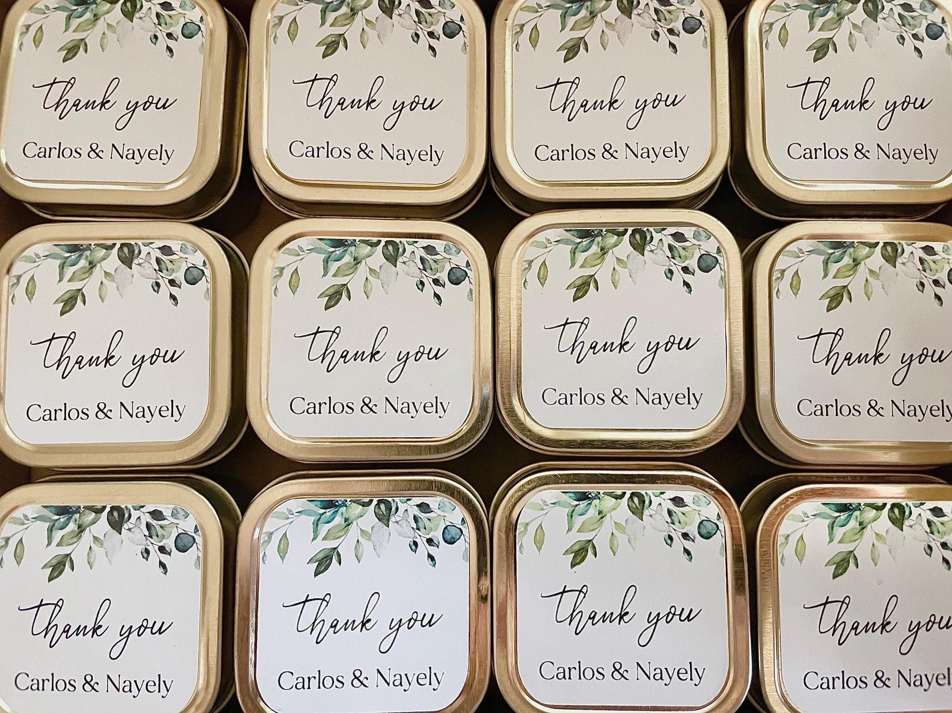 Personalized Mini Candle Favors in Gold Tin - Elegant Party Favors - Bridal Shower Favors for Guests in Bulk